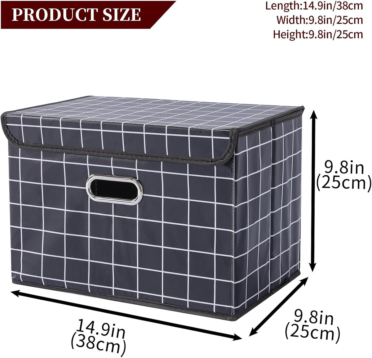 Fabric Storage Cube Bins Foldable Organizer Container Collapsible Basket with Lids and Metal Handles, for Home, Bedroom, Closet (Black)