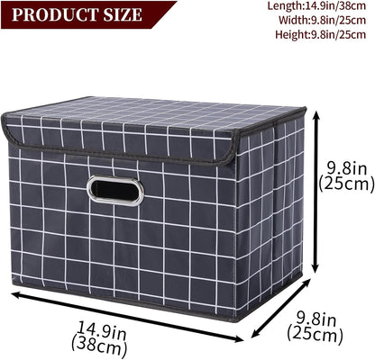 Fabric Storage Cube Bins Foldable Organizer Container Collapsible Basket with Lids and Metal Handles, for Home, Bedroom, Closet (Black)