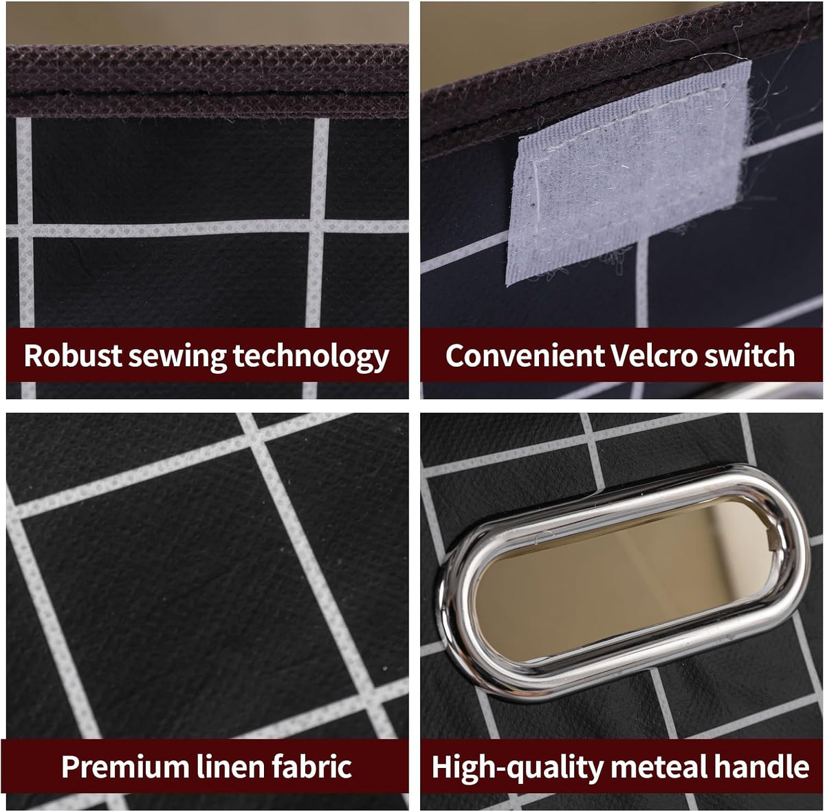 Fabric Storage Cube Bins Foldable Organizer Container Collapsible Basket with Lids and Metal Handles, for Home, Bedroom, Closet (Black)