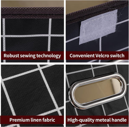 Fabric Storage Cube Bins Foldable Organizer Container Collapsible Basket with Lids and Metal Handles, for Home, Bedroom, Closet (Black)