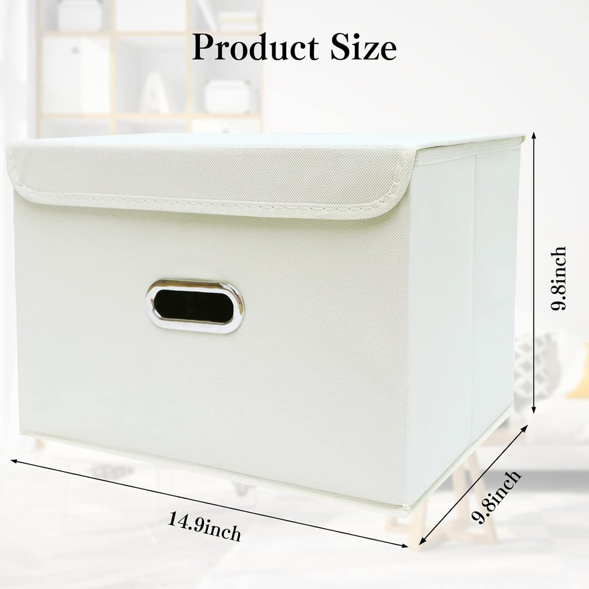 Fabric Storage Cube Bins Foldable Organizer Container Collapsible Basket with Lids and Metal Handles, for Home, Bedroom, Closet (Black)