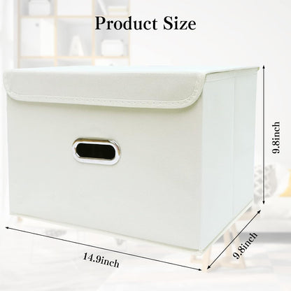 Fabric Storage Cube Bins Foldable Organizer Container Collapsible Basket with Lids and Metal Handles, for Home, Bedroom, Closet (Black)