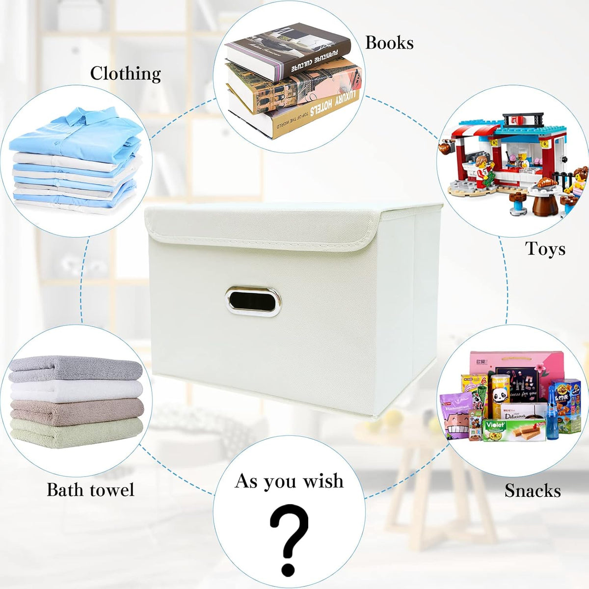 Fabric Storage Cube Bins Foldable Organizer Container Collapsible Basket with Lids and Metal Handles, for Home, Bedroom, Closet (Black)