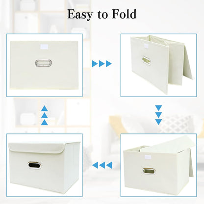 Fabric Storage Cube Bins Foldable Organizer Container Collapsible Basket with Lids and Metal Handles, for Home, Bedroom, Closet (Black)