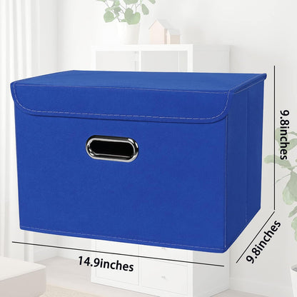 Fabric Storage Cube Bins Foldable Organizer Container Collapsible Basket with Lids and Metal Handles, for Home, Bedroom, Closet (Black)