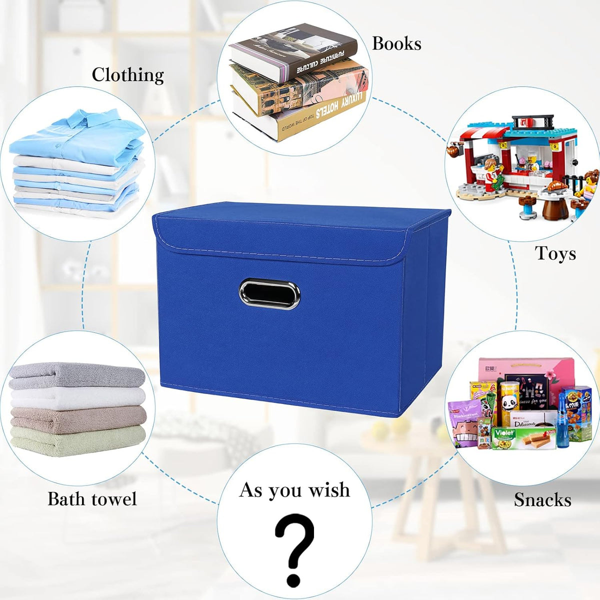 Fabric Storage Cube Bins Foldable Organizer Container Collapsible Basket with Lids and Metal Handles, for Home, Bedroom, Closet (Black)