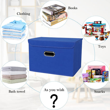 Fabric Storage Cube Bins Foldable Organizer Container Collapsible Basket with Lids and Metal Handles, for Home, Bedroom, Closet (Black)