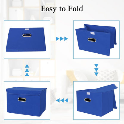 Fabric Storage Cube Bins Foldable Organizer Container Collapsible Basket with Lids and Metal Handles, for Home, Bedroom, Closet (Black)