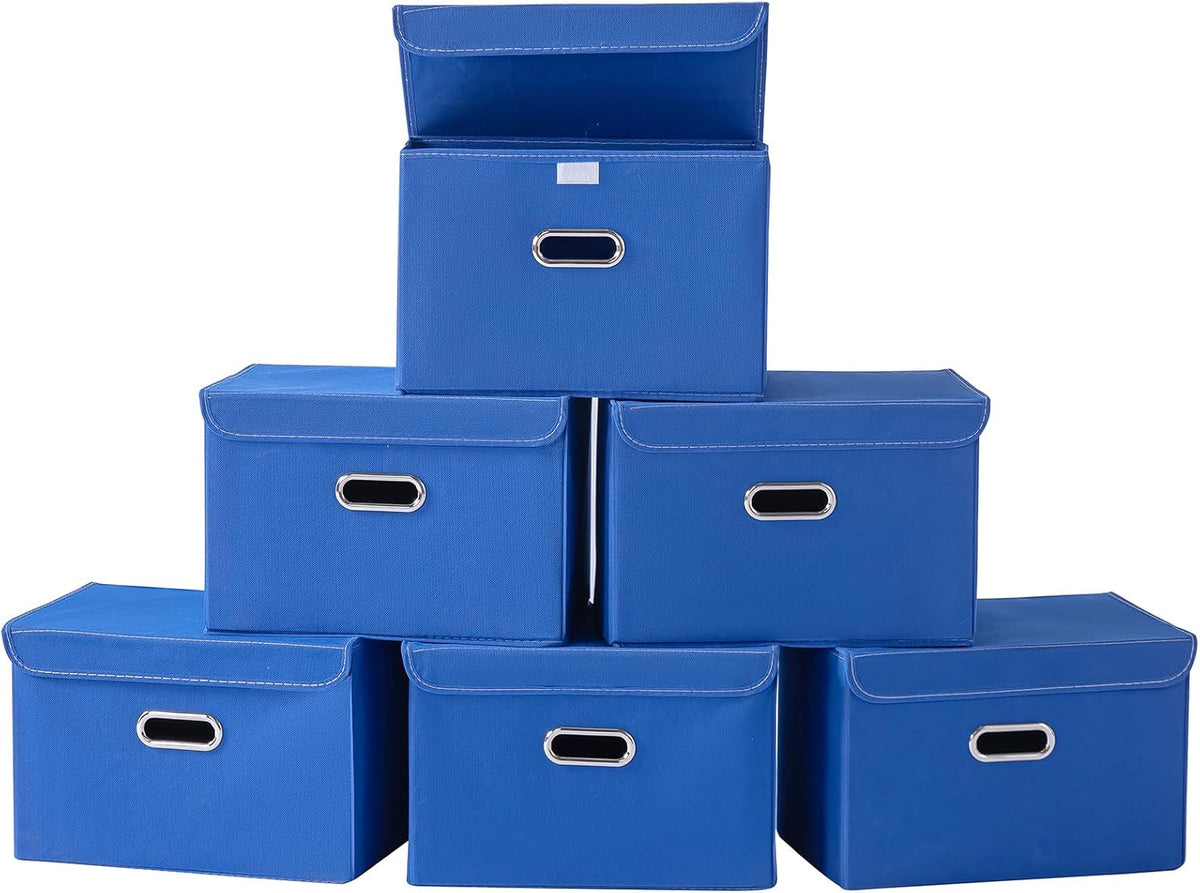 Fabric Storage Cube Bins Foldable Organizer Container Collapsible Basket with Lids and Metal Handles, for Home, Bedroom, Closet (Black)