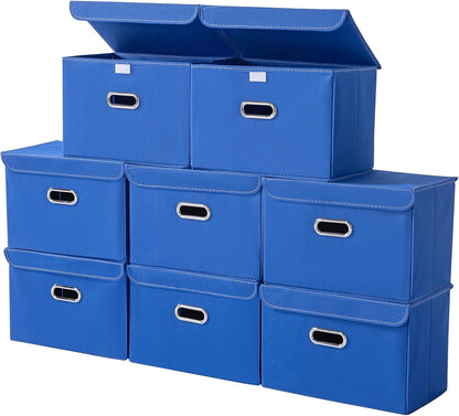 Fabric Storage Cube Bins Foldable Organizer Container Collapsible Basket with Lids and Metal Handles, for Home, Bedroom, Closet (Black)