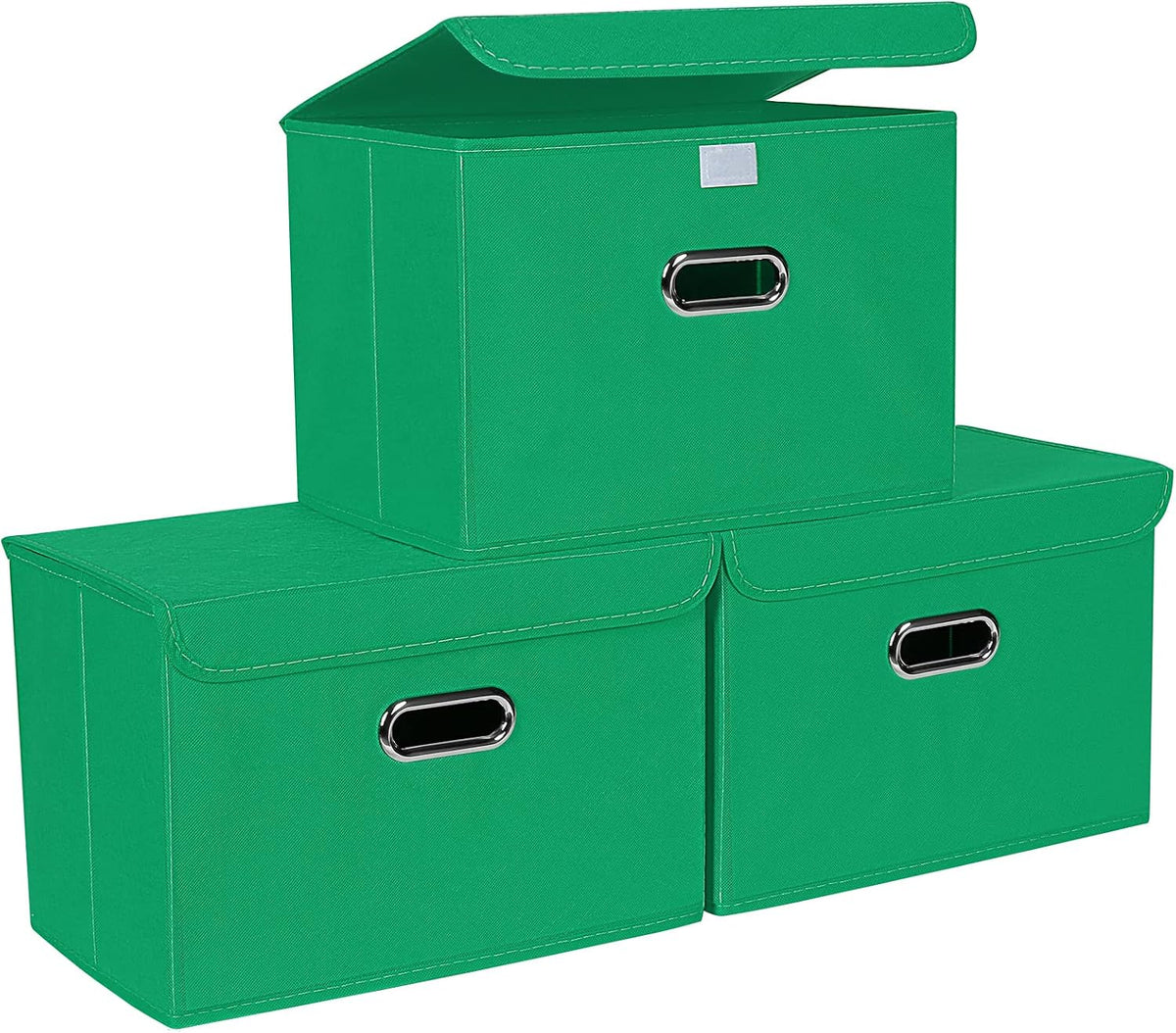 Fabric Storage Cube Bins Foldable Organizer Container Collapsible Basket with Lids and Metal Handles, for Home, Bedroom, Closet (Black)
