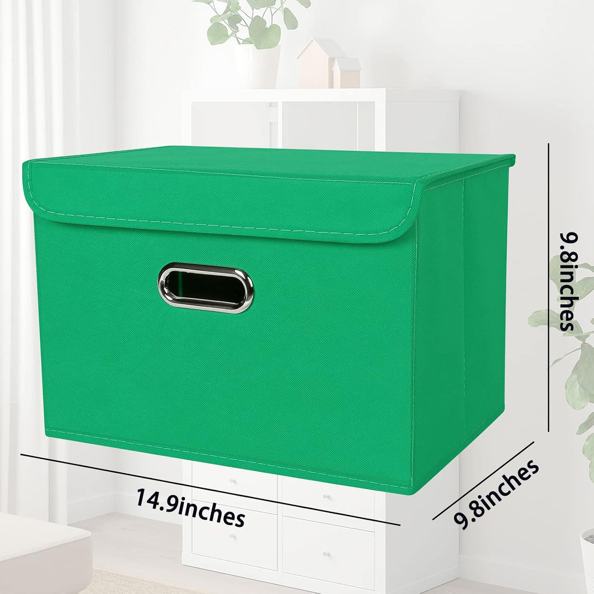 Fabric Storage Cube Bins Foldable Organizer Container Collapsible Basket with Lids and Metal Handles, for Home, Bedroom, Closet (Black)