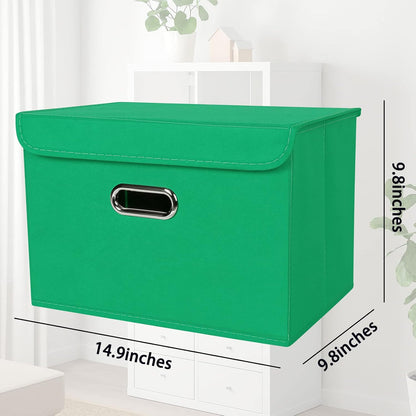 Fabric Storage Cube Bins Foldable Organizer Container Collapsible Basket with Lids and Metal Handles, for Home, Bedroom, Closet (Black)