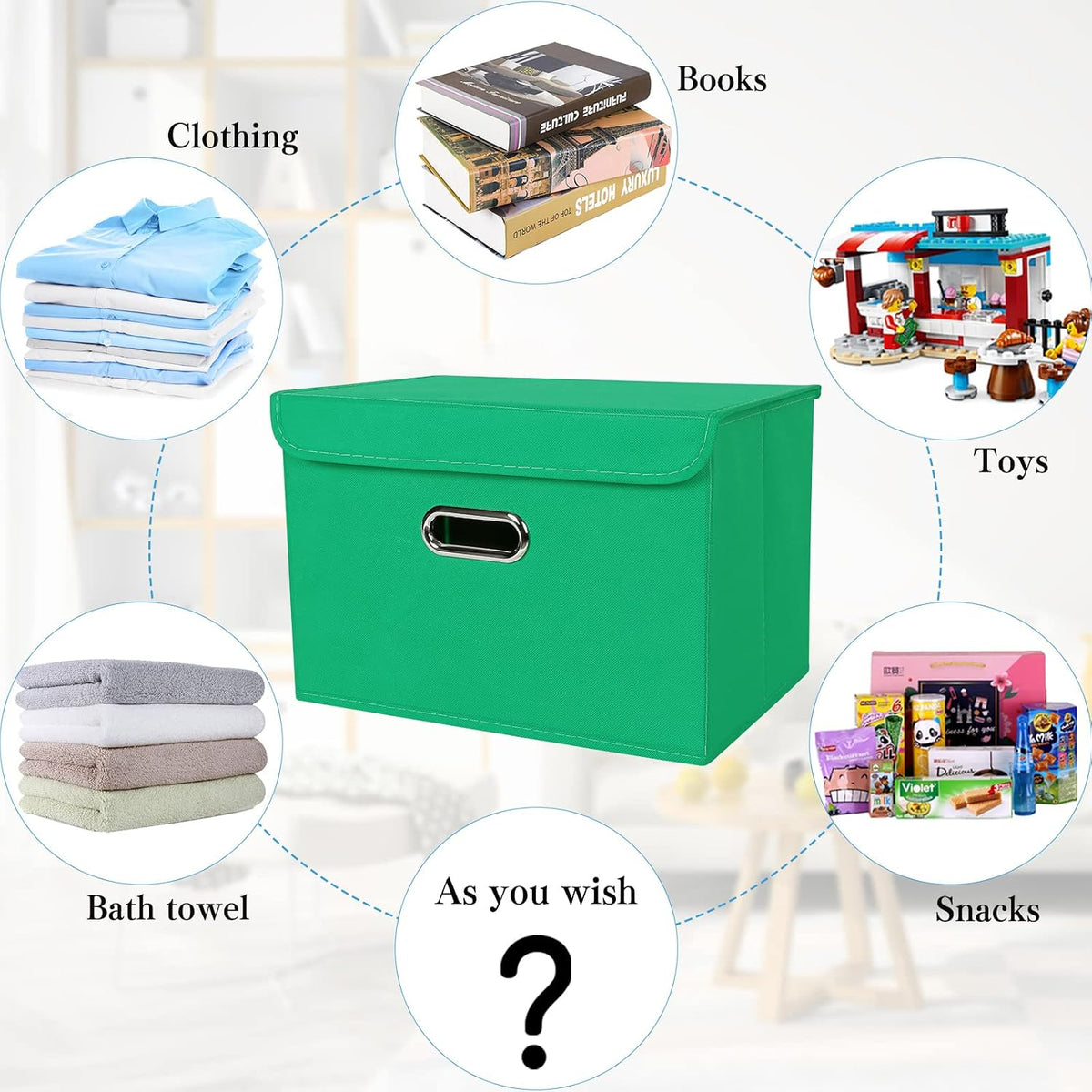 Fabric Storage Cube Bins Foldable Organizer Container Collapsible Basket with Lids and Metal Handles, for Home, Bedroom, Closet (Black)
