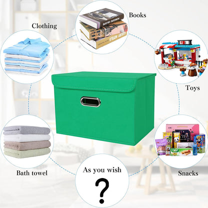 Fabric Storage Cube Bins Foldable Organizer Container Collapsible Basket with Lids and Metal Handles, for Home, Bedroom, Closet (Black)