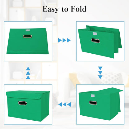 Fabric Storage Cube Bins Foldable Organizer Container Collapsible Basket with Lids and Metal Handles, for Home, Bedroom, Closet (Black)