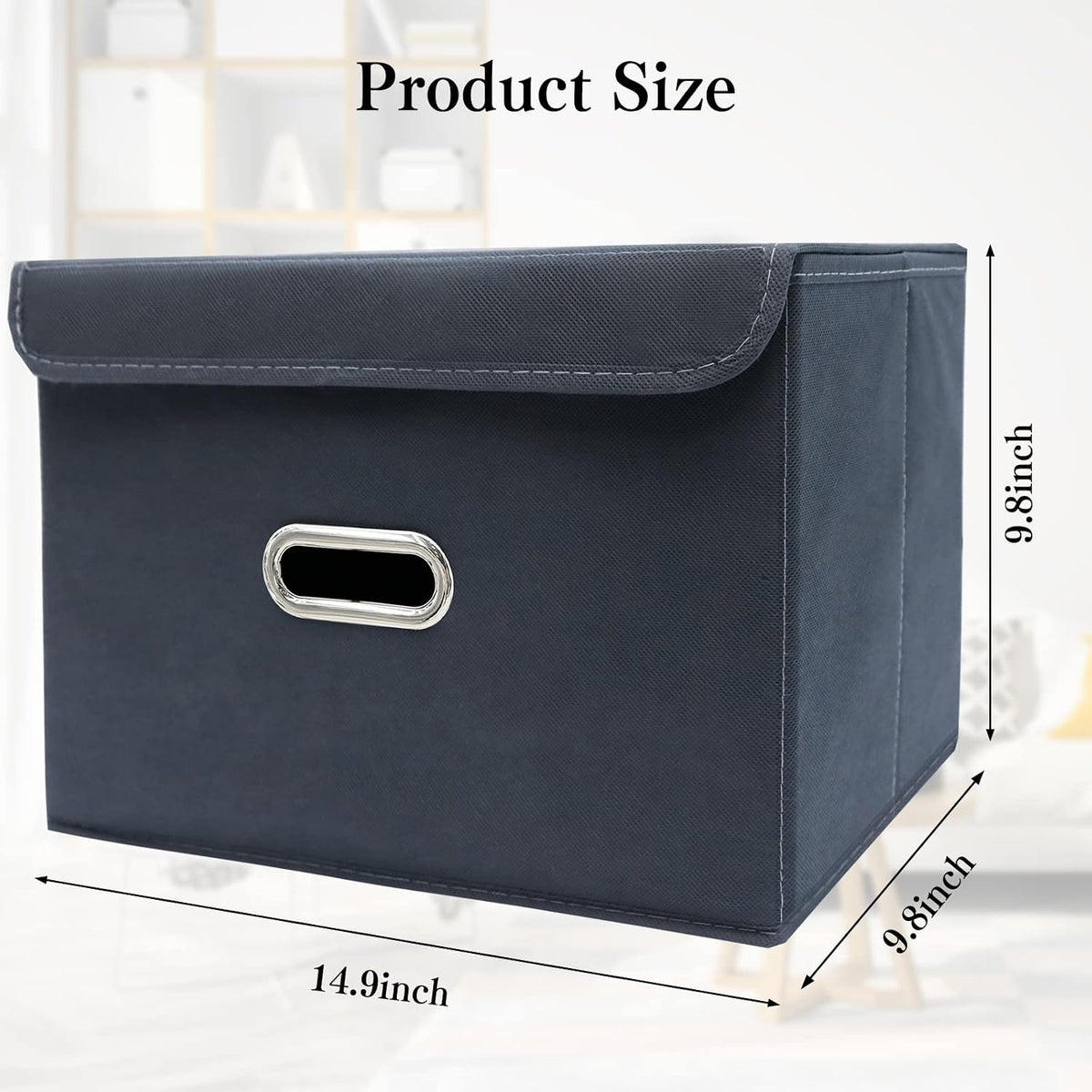 Fabric Storage Cube Bins Foldable Organizer Container Collapsible Basket with Lids and Metal Handles, for Home, Bedroom, Closet (Black)