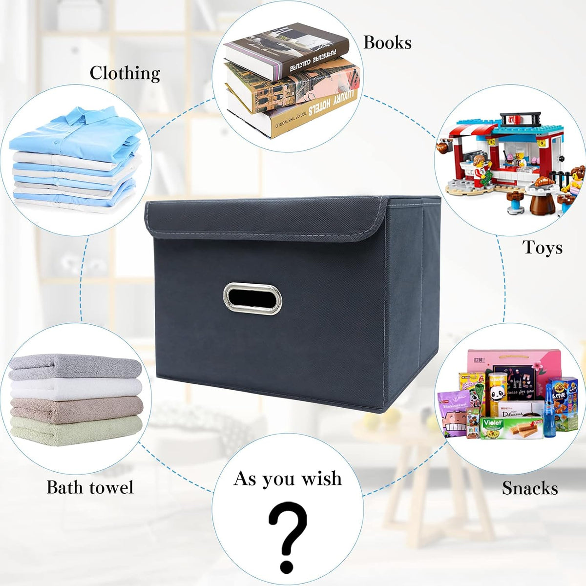 Fabric Storage Cube Bins Foldable Organizer Container Collapsible Basket with Lids and Metal Handles, for Home, Bedroom, Closet (Black)