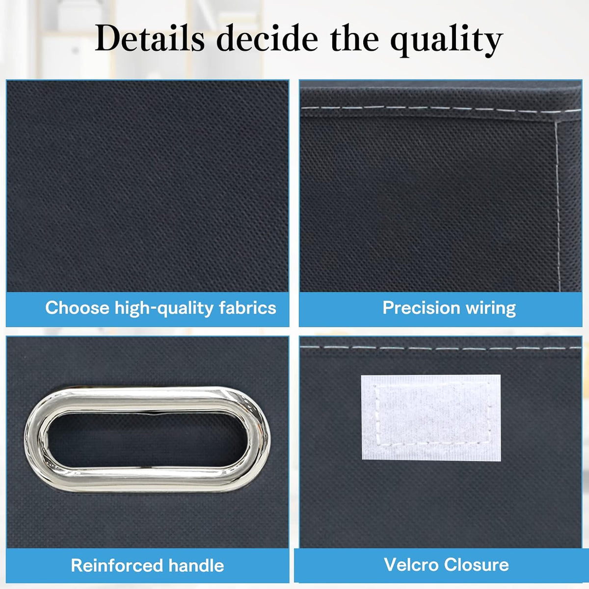 Fabric Storage Cube Bins Foldable Organizer Container Collapsible Basket with Lids and Metal Handles, for Home, Bedroom, Closet (Black)