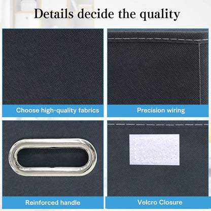 Fabric Storage Cube Bins Foldable Organizer Container Collapsible Basket with Lids and Metal Handles, for Home, Bedroom, Closet (Black)