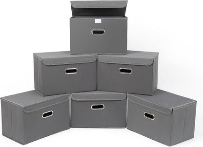 Fabric Storage Cube Bins Foldable Organizer Container Collapsible Basket with Lids and Metal Handles, for Home, Bedroom, Closet (Black)