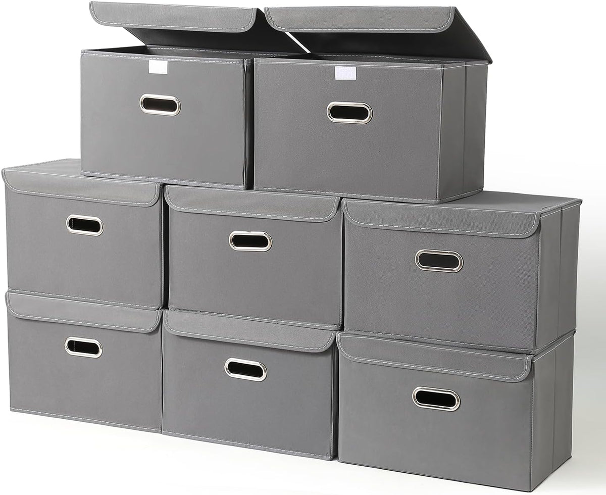 Fabric Storage Cube Bins Foldable Organizer Container Collapsible Basket with Lids and Metal Handles, for Home, Bedroom, Closet (Black)