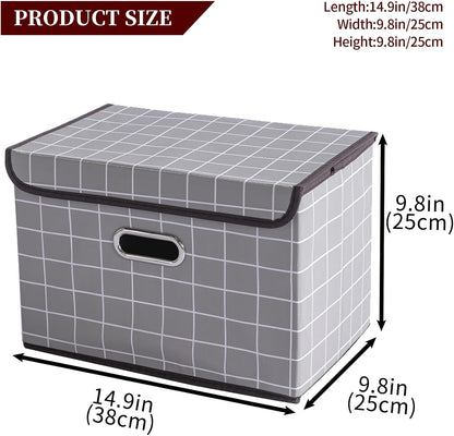 Fabric Storage Cube Bins Foldable Organizer Container Collapsible Basket with Lids and Metal Handles, for Home, Bedroom, Closet (Black)