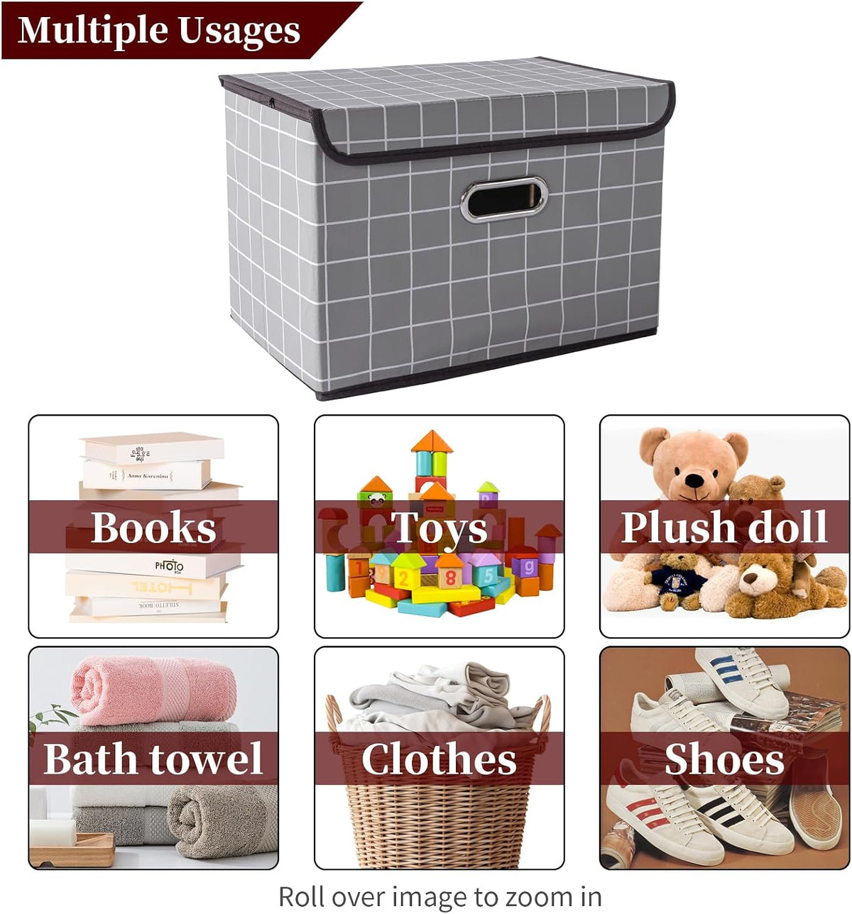 Fabric Storage Cube Bins Foldable Organizer Container Collapsible Basket with Lids and Metal Handles, for Home, Bedroom, Closet (Black)