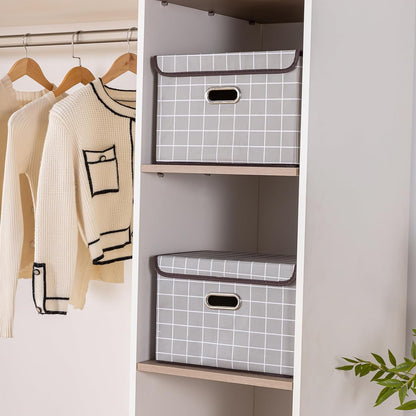 Fabric Storage Cube Bins Foldable Organizer Container Collapsible Basket with Lids and Metal Handles, for Home, Bedroom, Closet (Black)
