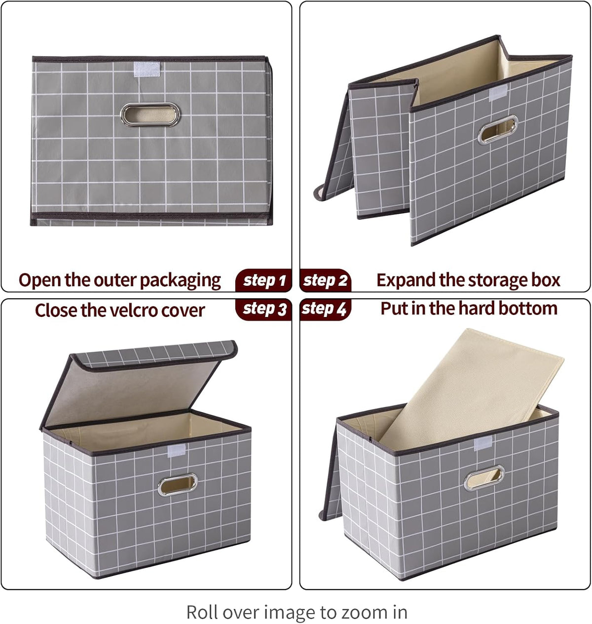 Fabric Storage Cube Bins Foldable Organizer Container Collapsible Basket with Lids and Metal Handles, for Home, Bedroom, Closet (Black)