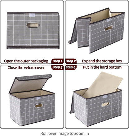 Fabric Storage Cube Bins Foldable Organizer Container Collapsible Basket with Lids and Metal Handles, for Home, Bedroom, Closet (Black)
