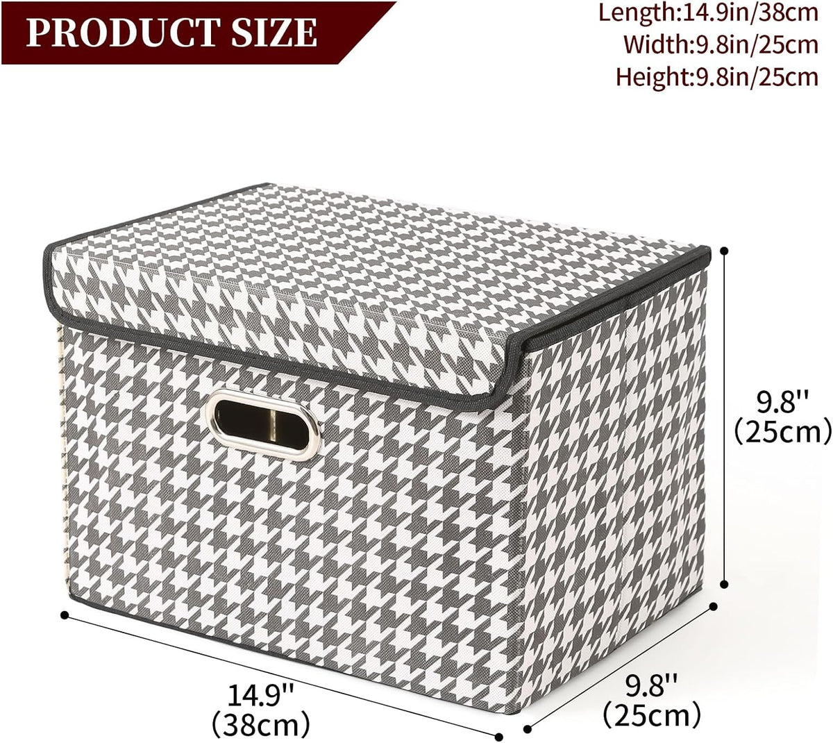 Fabric Storage Cube Bins Foldable Organizer Container Collapsible Basket with Lids and Metal Handles, for Home, Bedroom, Closet (Black)