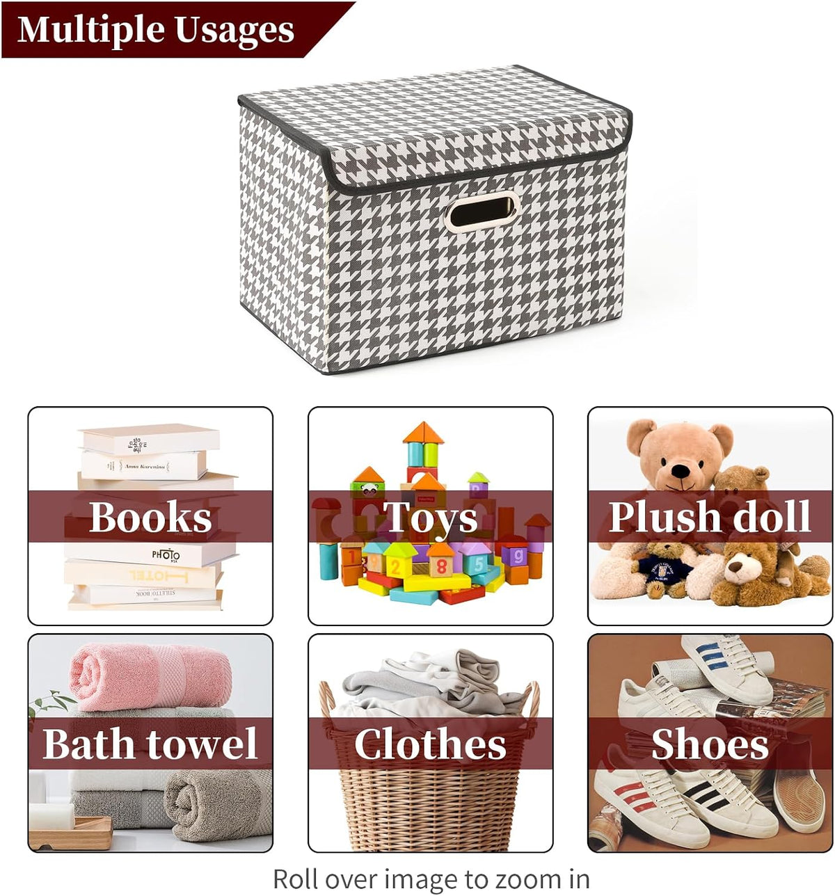 Fabric Storage Cube Bins Foldable Organizer Container Collapsible Basket with Lids and Metal Handles, for Home, Bedroom, Closet (Black)