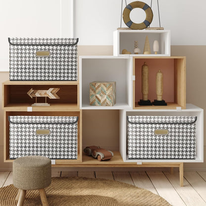 Fabric Storage Cube Bins Foldable Organizer Container Collapsible Basket with Lids and Metal Handles, for Home, Bedroom, Closet (Black)
