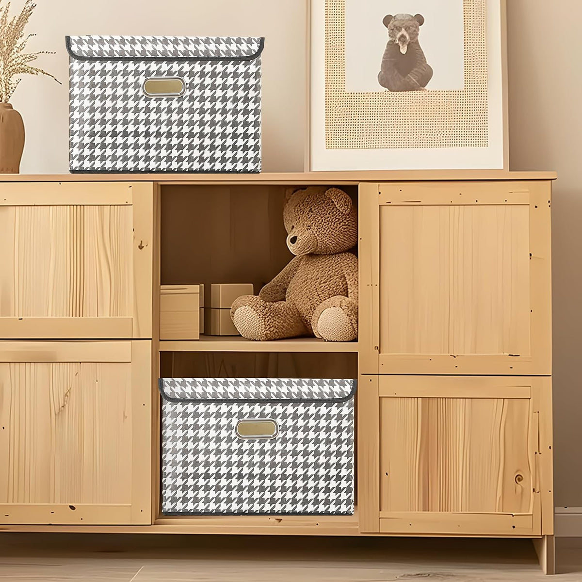 Fabric Storage Cube Bins Foldable Organizer Container Collapsible Basket with Lids and Metal Handles, for Home, Bedroom, Closet (Black)