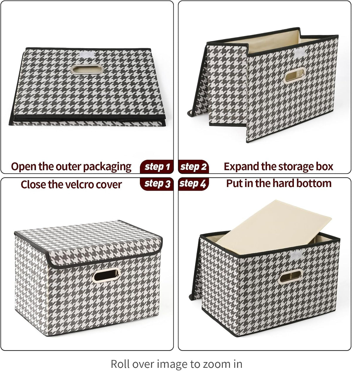 Fabric Storage Cube Bins Foldable Organizer Container Collapsible Basket with Lids and Metal Handles, for Home, Bedroom, Closet (Black)