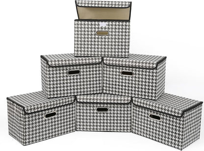 Fabric Storage Cube Bins Foldable Organizer Container Collapsible Basket with Lids and Metal Handles, for Home, Bedroom, Closet (Black)