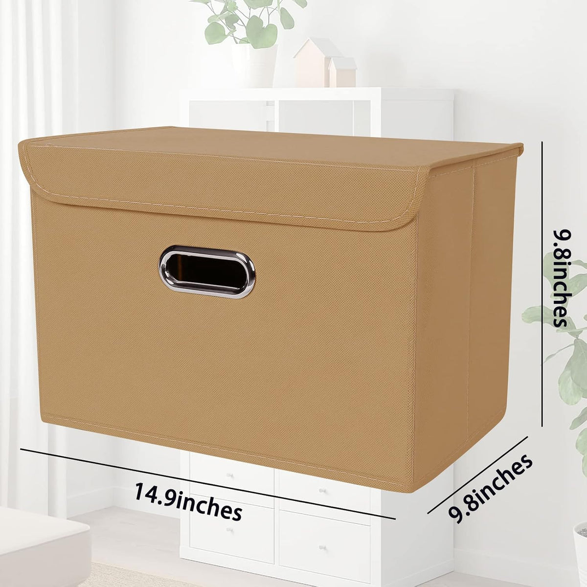 Fabric Storage Cube Bins Foldable Organizer Container Collapsible Basket with Lids and Metal Handles, for Home, Bedroom, Closet (Black)