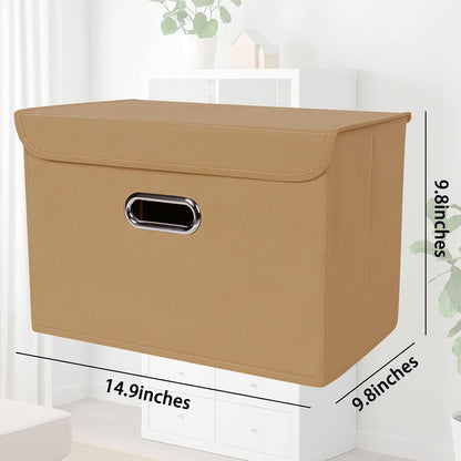 Fabric Storage Cube Bins Foldable Organizer Container Collapsible Basket with Lids and Metal Handles, for Home, Bedroom, Closet (Black)