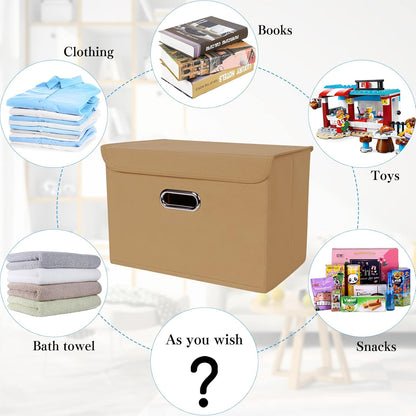 Fabric Storage Cube Bins Foldable Organizer Container Collapsible Basket with Lids and Metal Handles, for Home, Bedroom, Closet (Black)