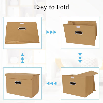 Fabric Storage Cube Bins Foldable Organizer Container Collapsible Basket with Lids and Metal Handles, for Home, Bedroom, Closet (Black)