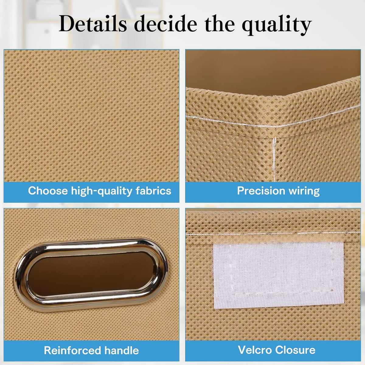 Fabric Storage Cube Bins Foldable Organizer Container Collapsible Basket with Lids and Metal Handles, for Home, Bedroom, Closet (Black)