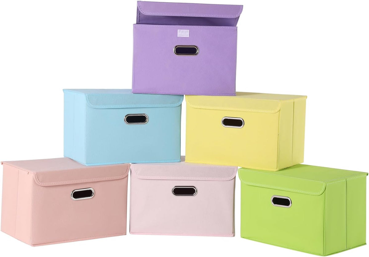 Fabric Storage Cube Bins Foldable Organizer Container Collapsible Basket with Lids and Metal Handles, for Home, Bedroom, Closet (Black)