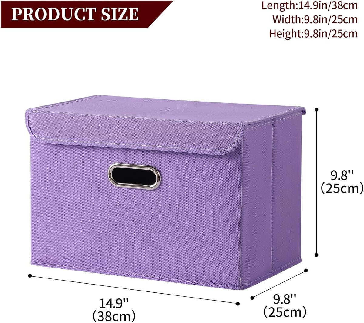 Fabric Storage Cube Bins Foldable Organizer Container Collapsible Basket with Lids and Metal Handles, for Home, Bedroom, Closet (Black)