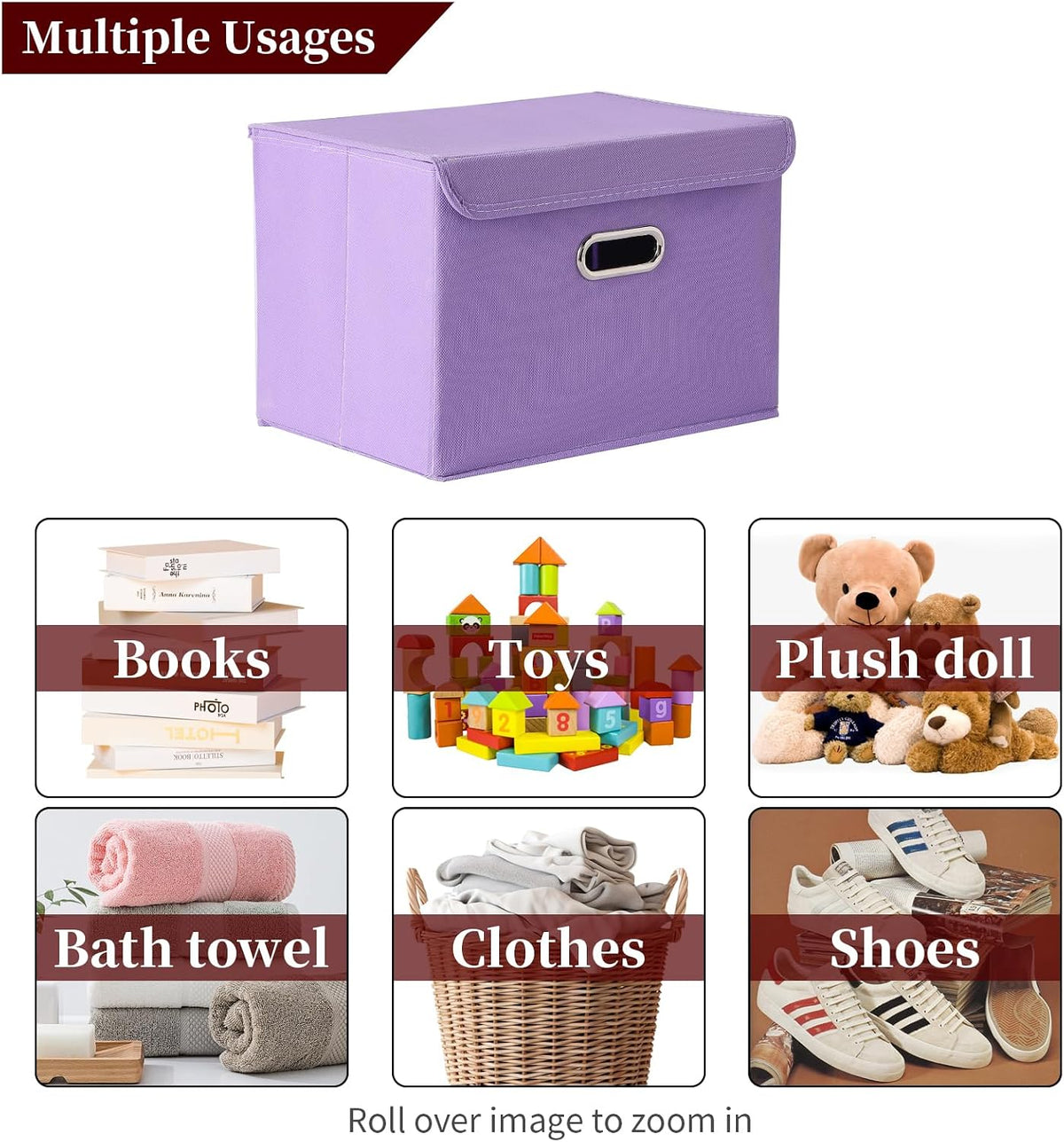 Fabric Storage Cube Bins Foldable Organizer Container Collapsible Basket with Lids and Metal Handles, for Home, Bedroom, Closet (Black)