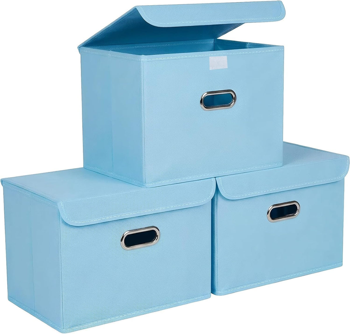 Fabric Storage Cube Bins Foldable Organizer Container Collapsible Basket with Lids and Metal Handles, for Home, Bedroom, Closet (Black)