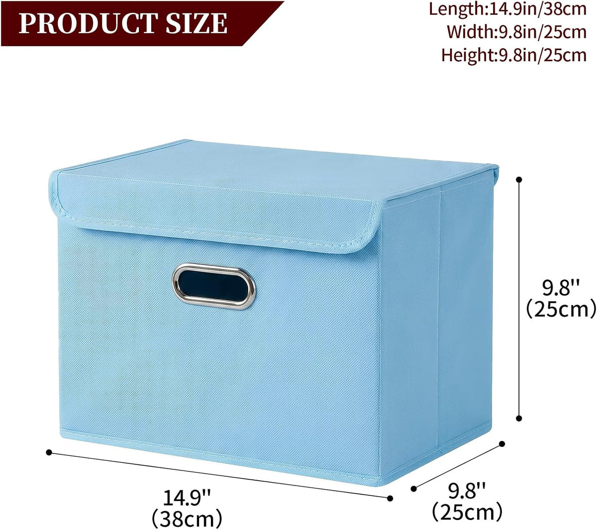Fabric Storage Cube Bins Foldable Organizer Container Collapsible Basket with Lids and Metal Handles, for Home, Bedroom, Closet (Black)