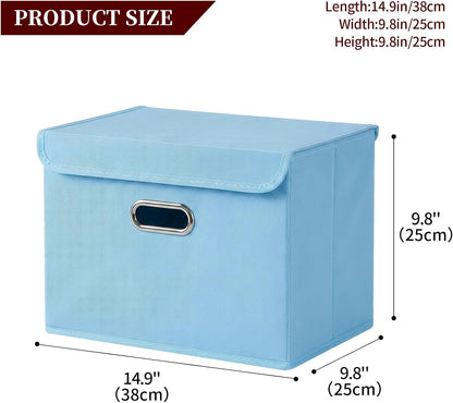 Fabric Storage Cube Bins Foldable Organizer Container Collapsible Basket with Lids and Metal Handles, for Home, Bedroom, Closet (Black)