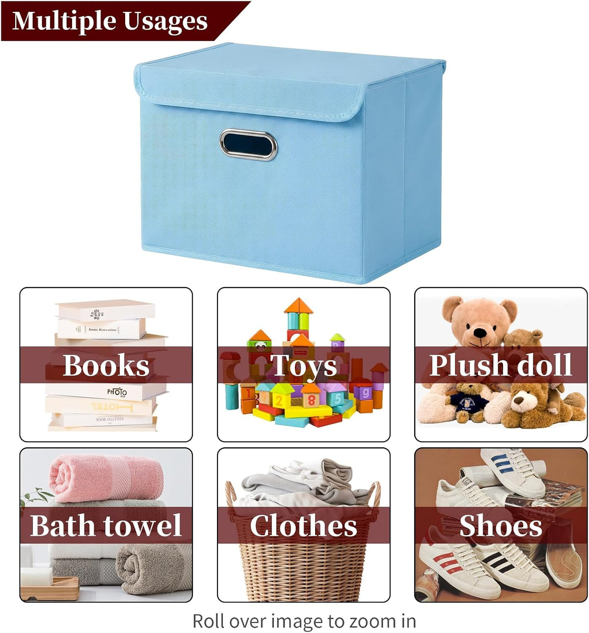 Fabric Storage Cube Bins Foldable Organizer Container Collapsible Basket with Lids and Metal Handles, for Home, Bedroom, Closet (Black)