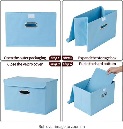 Fabric Storage Cube Bins Foldable Organizer Container Collapsible Basket with Lids and Metal Handles, for Home, Bedroom, Closet (Black)